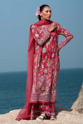 3-PC Unstitched Embroidered Soft Prints By Afrozeh | Pink Ruby